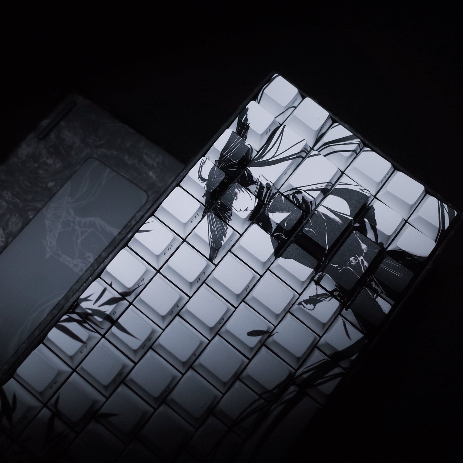 YING75 Forged Carbon Fiber Keyboard with artistic keycap design, showcasing sleek style and premium materials, perfect for HE Keyboard enthusiasts.