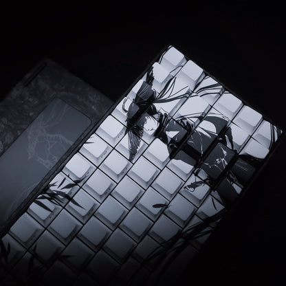 YING75 Forged Carbon Fiber Keyboard with artistic keycap design, showcasing sleek style and premium materials, perfect for HE Keyboard enthusiasts.