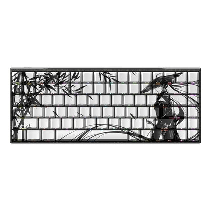 YING75 Forged Carbon Fiber Keyboard with artistic design featuring black bamboo and a figure, ideal for WLMOUSE HE Keyboard enthusiasts.